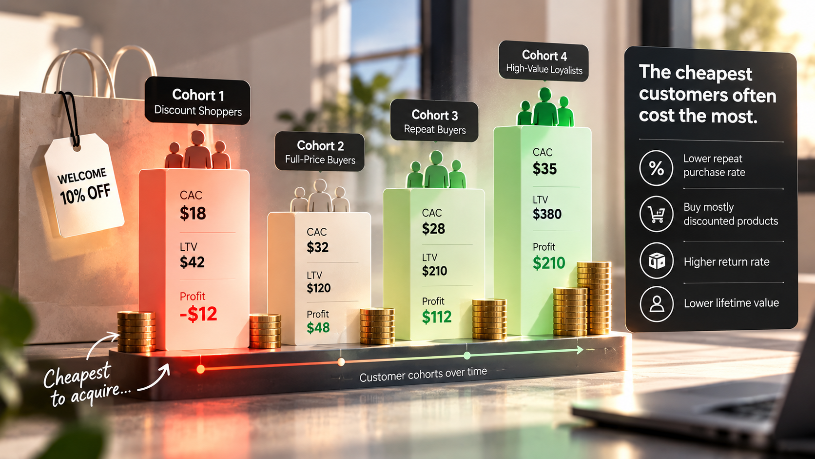Cohort analysis for DTC founders: why your cheapest customers cost the most
