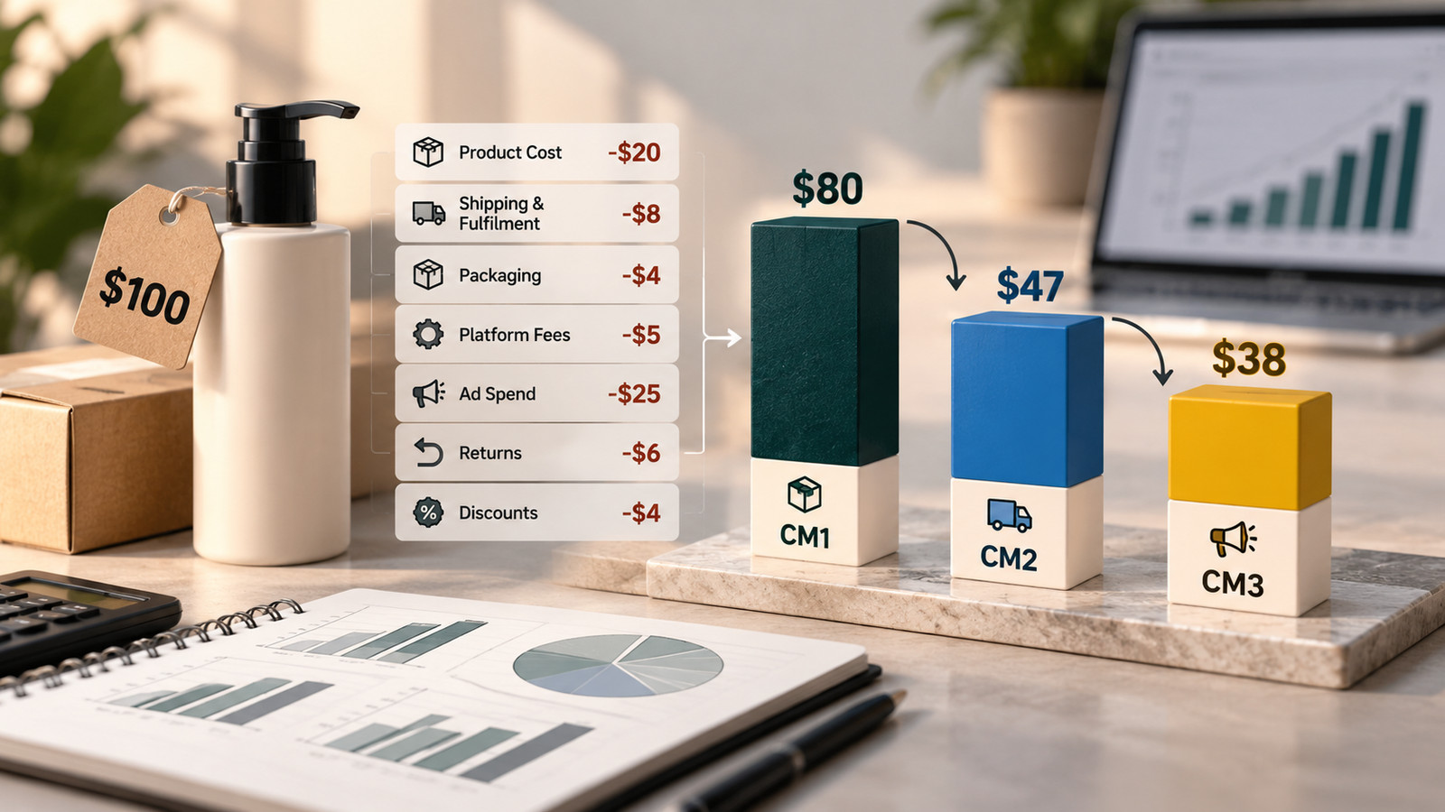 Contribution margin for DTC brands: CM1, CM2, CM3 and the number that decides your ad budget