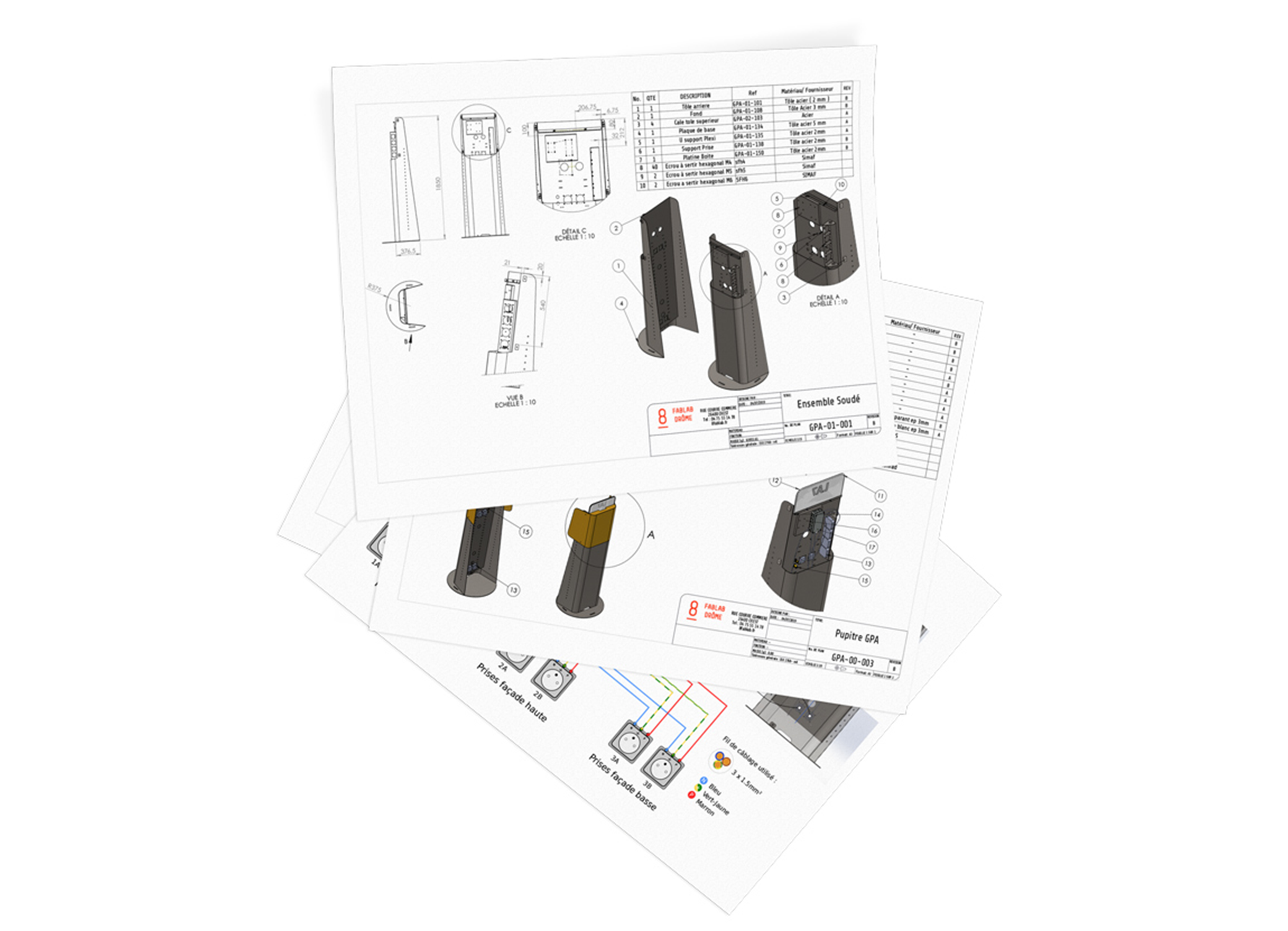 Product design studio Lyon Montpellier France technical drawings GPA