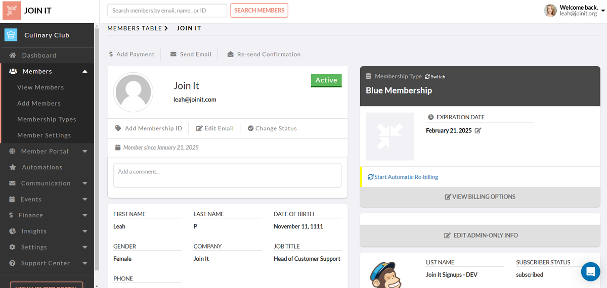 Join It Member Profile