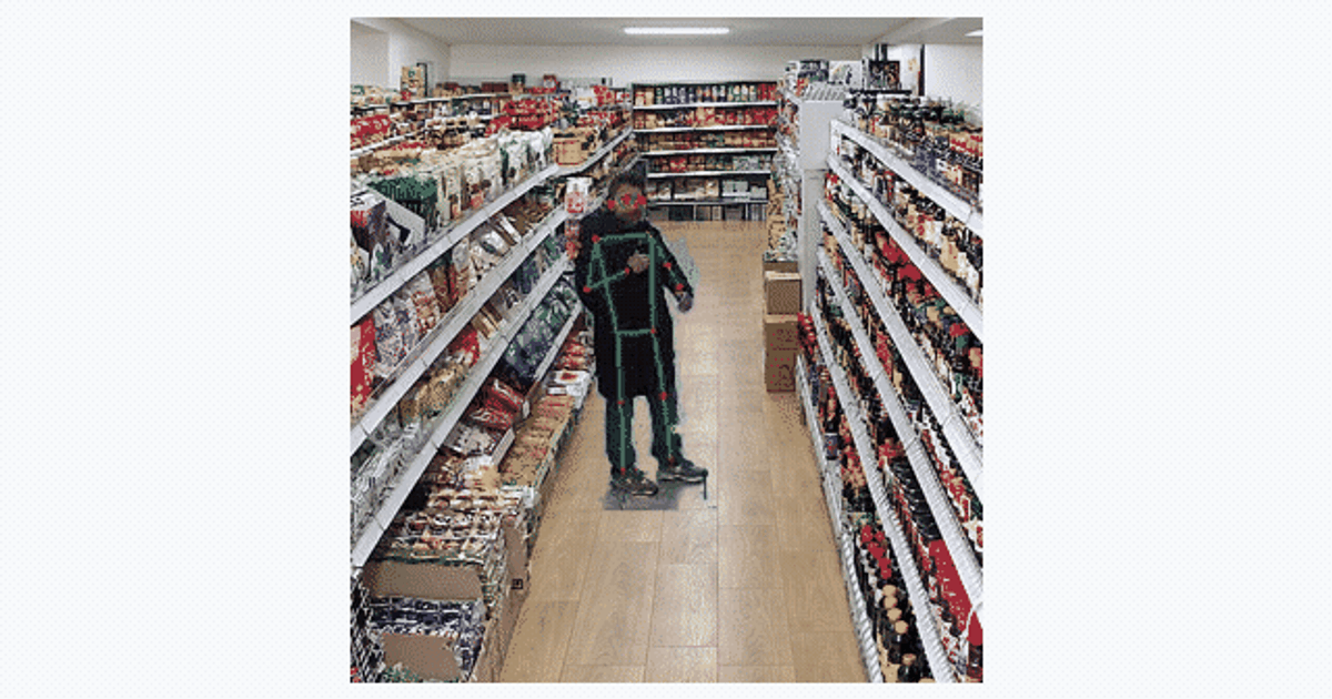 Edited AIn-Guard demonstration highlighting a movement in a shop aisle for human review.
