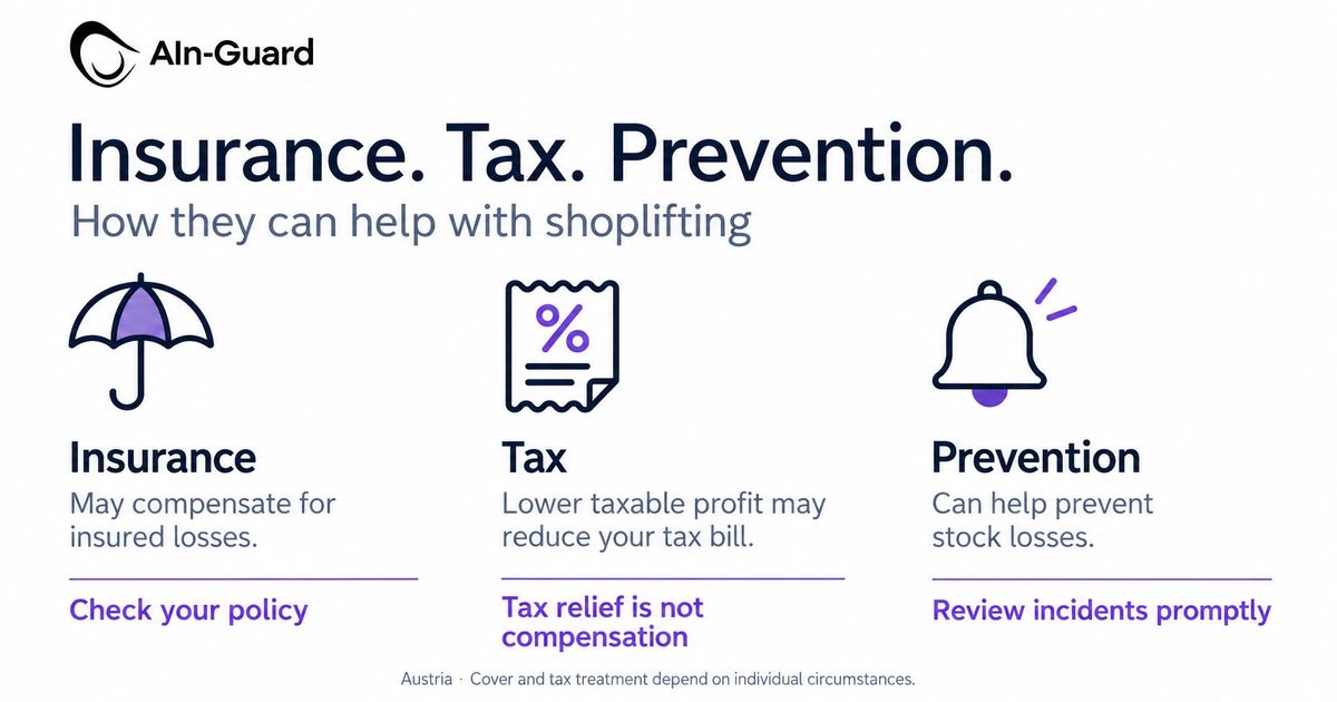 Insurance, tax and prevention compared: possible compensation for insured losses, potential tax relief and help preventing stock losses.
