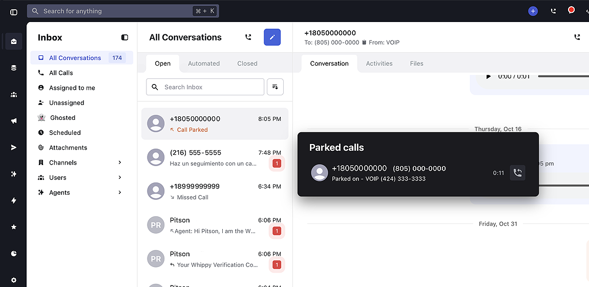 Improved Parked Calls Modal