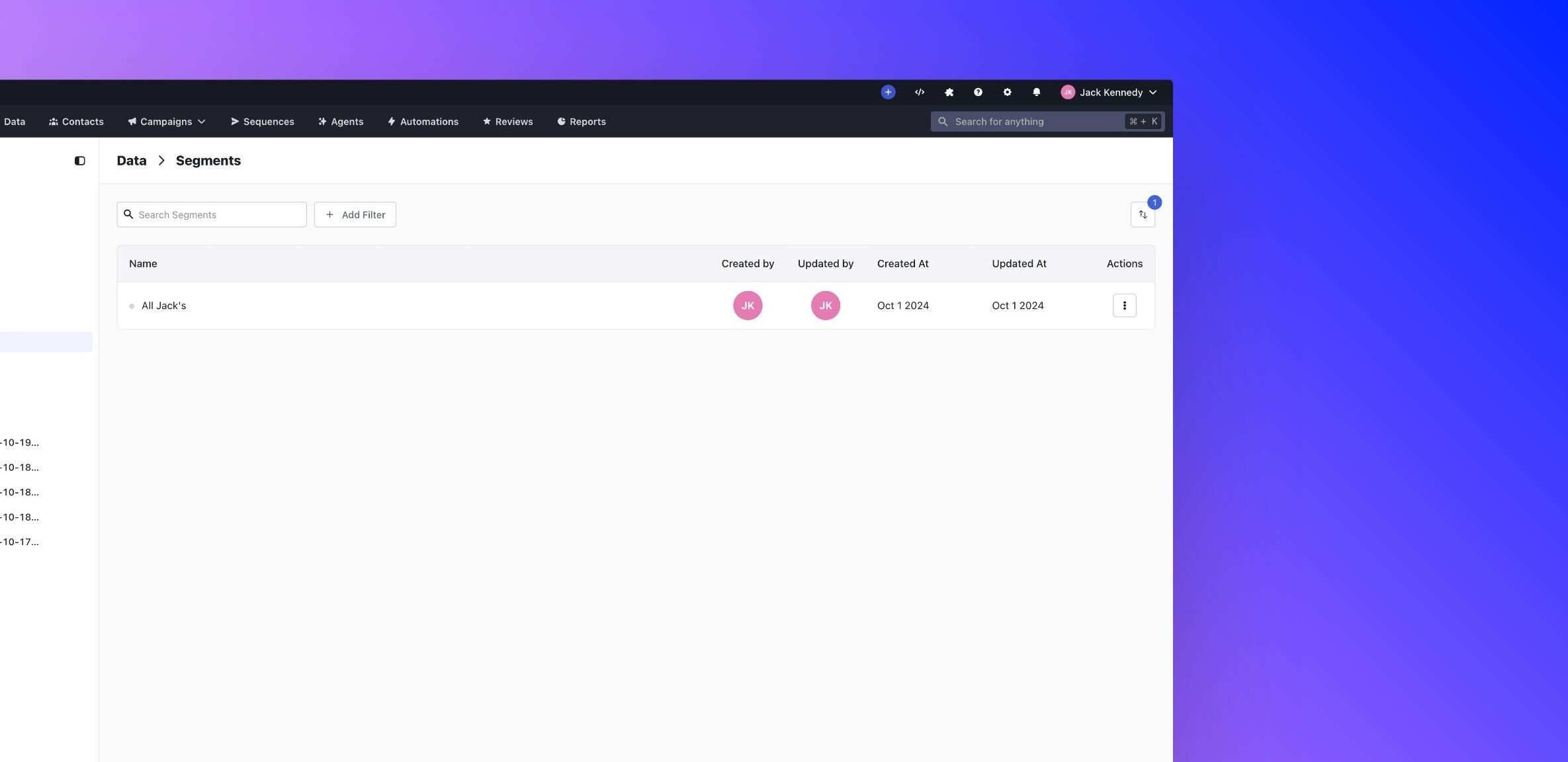 Segments table updates