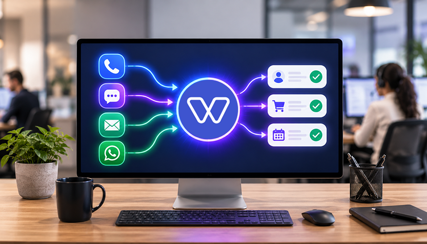 AI customer support automation managing phone, chat, email, and WhatsApp conversations