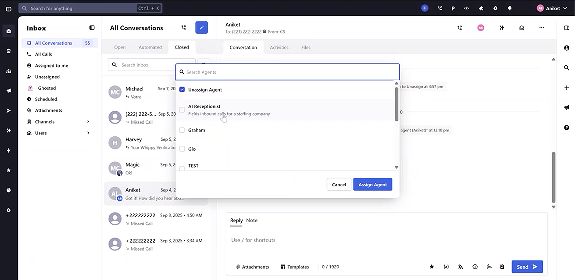 Assign AI Chat Agents from the UI | Whippy