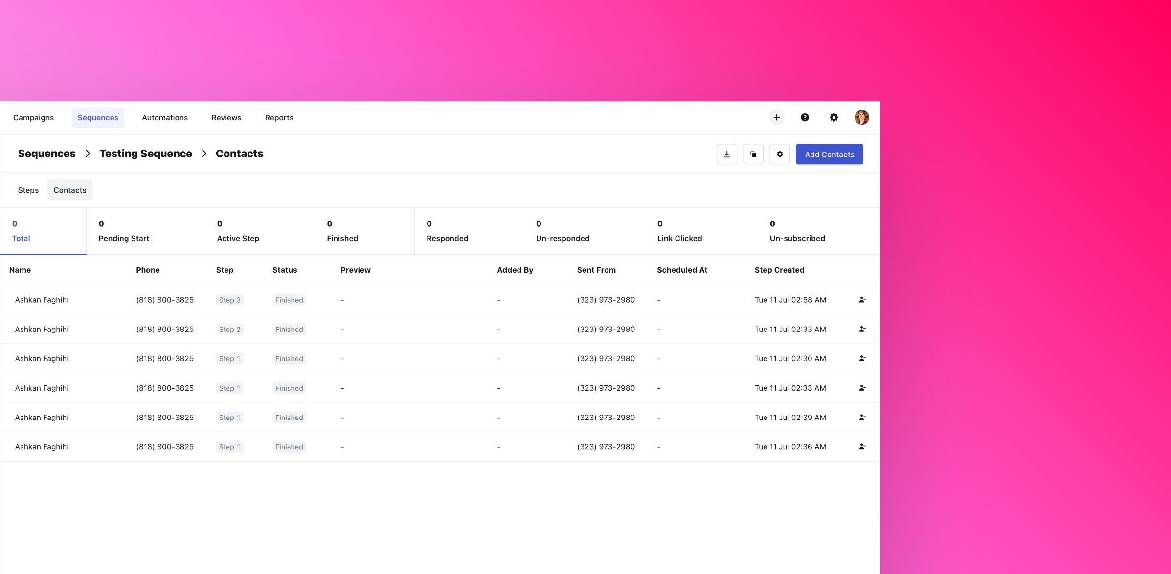 Managing Sequences of Contacts