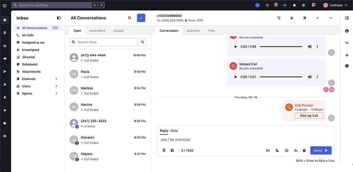 Pick Up Parked Calls Directly from Message History