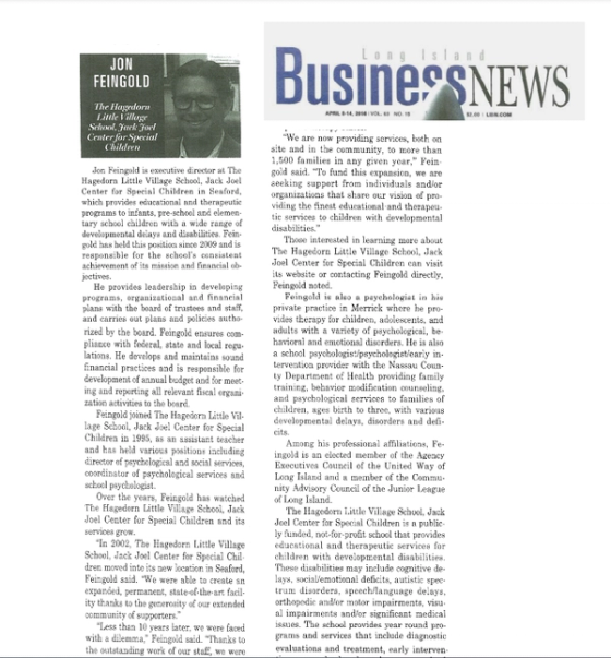 Long Island Business News clipping, “Who’s Who in Not For Profit”