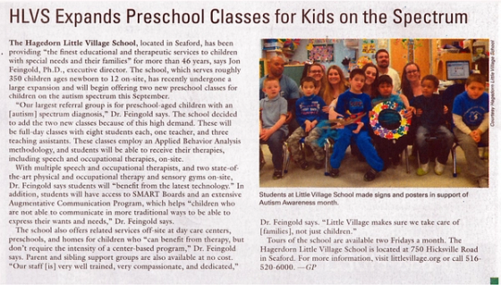 Long Island Parent clipping, “HLVS Expands Preschool Classes for Kids on the Spectrum”