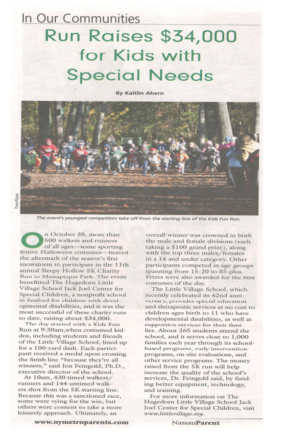 Nassau Parent clipping, “Run Raises $34,000 for Kids with Special Needs”