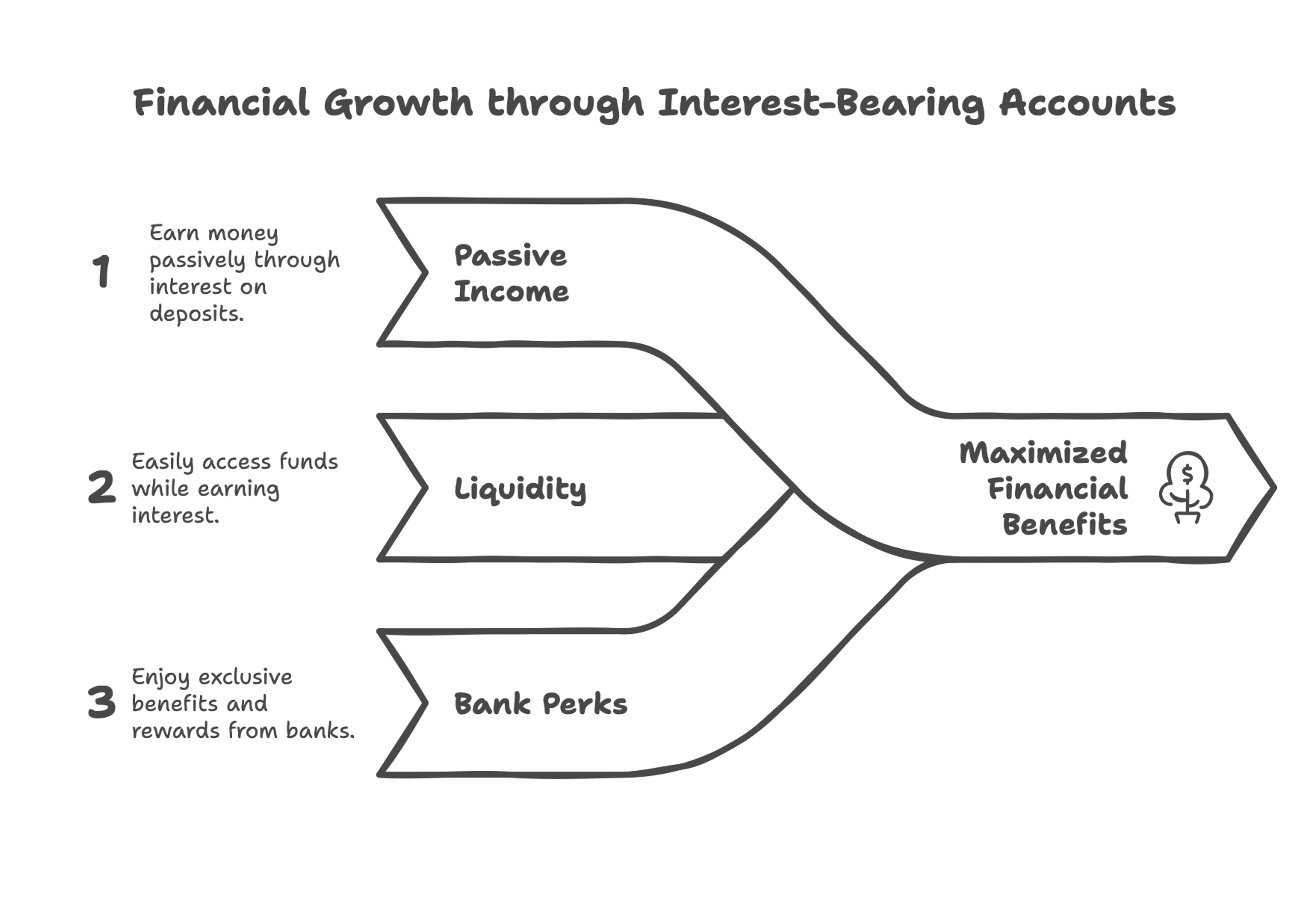 A graphic showing the benefits of interest-bearing checking accounts.