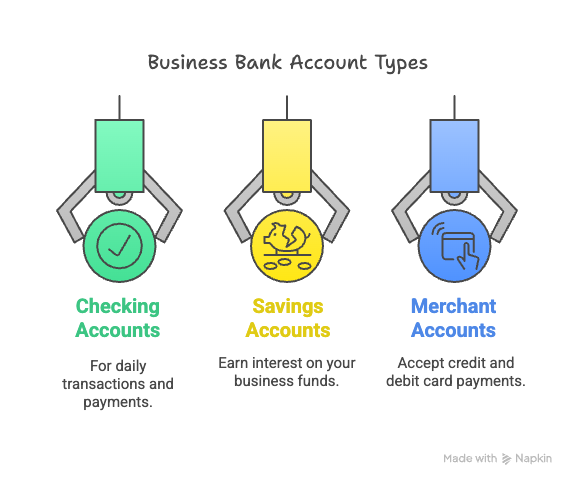 A graphic showing the different types of business banking accounts.