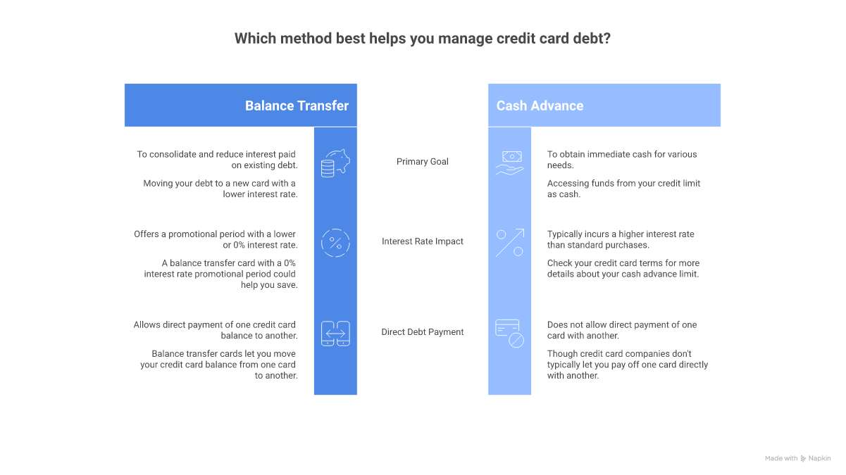 Balance transfer vs. cash advance comparison for paying off a credit card