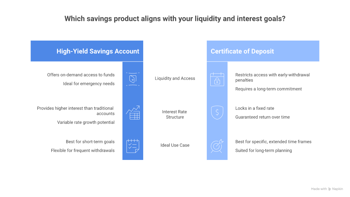 Comparison of high-yield savings accounts versus CDs versus money market accounts