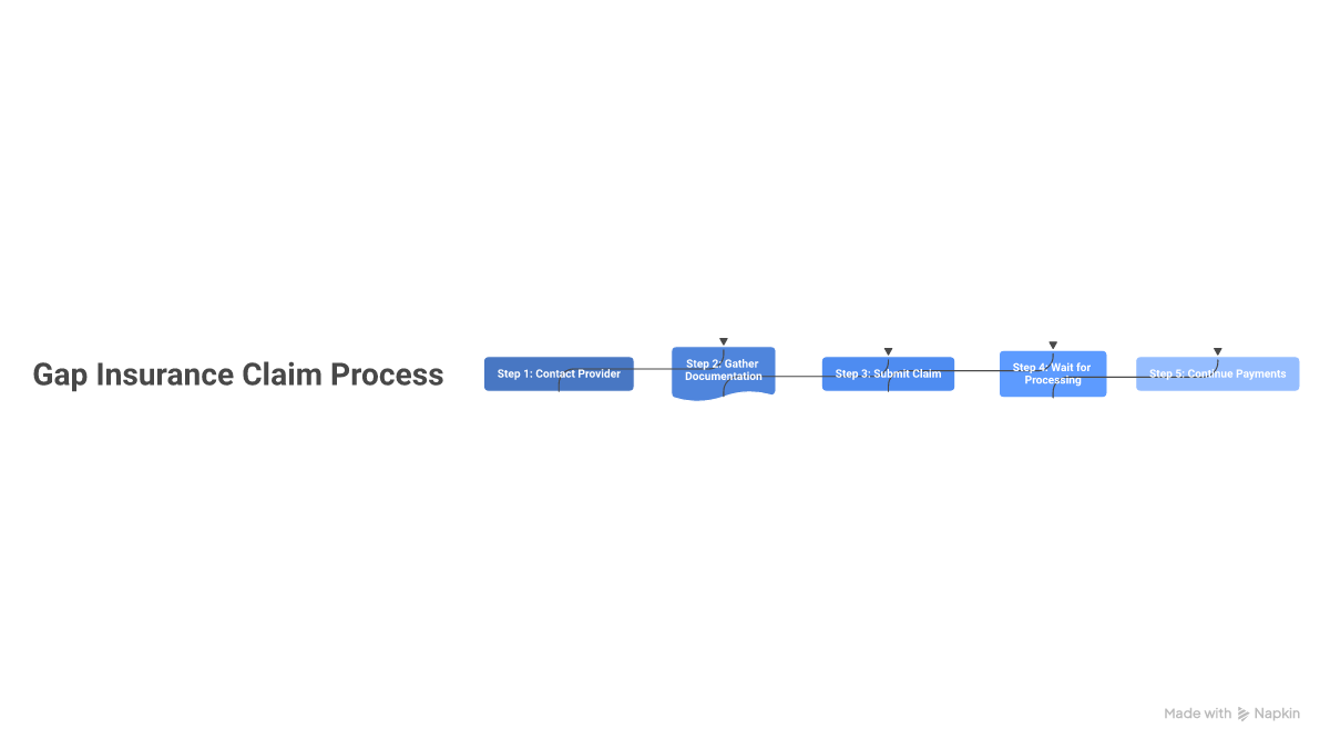 Flowchart showing the five-step process to file a gap insurance claim