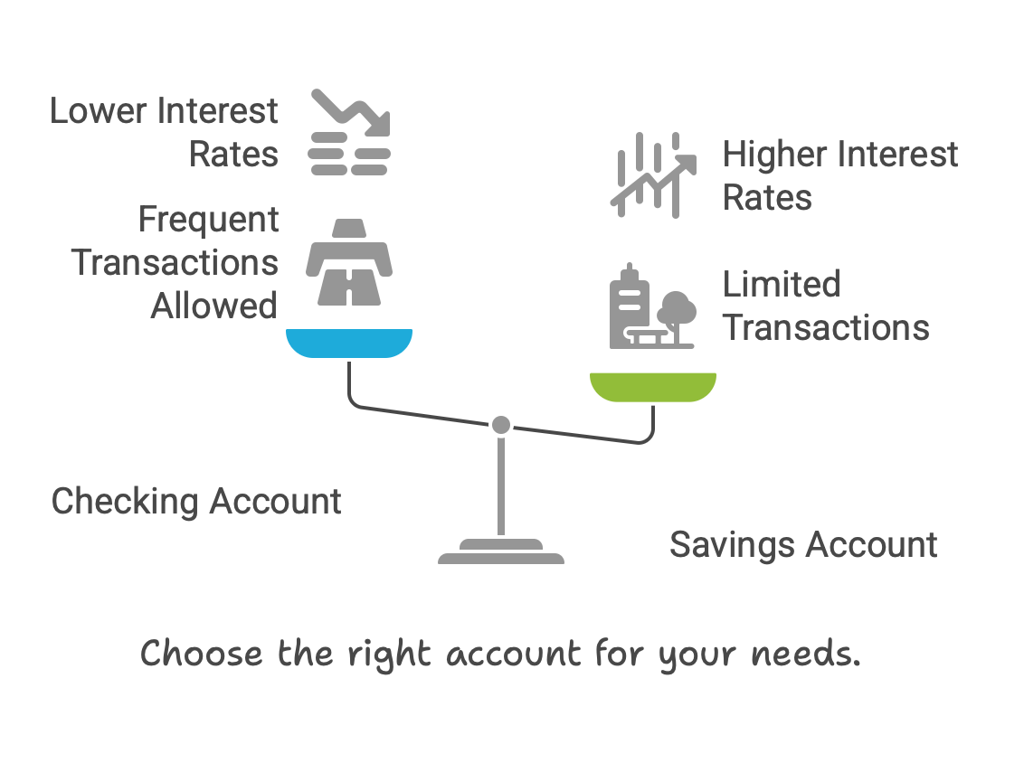 A graphic showing the key differences between a checking and a savings account.