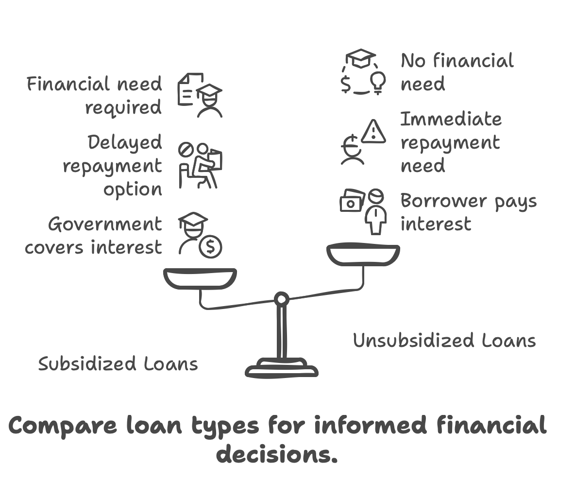 A graphic showing the key differences between subsidized and unsubsidized student loans.
