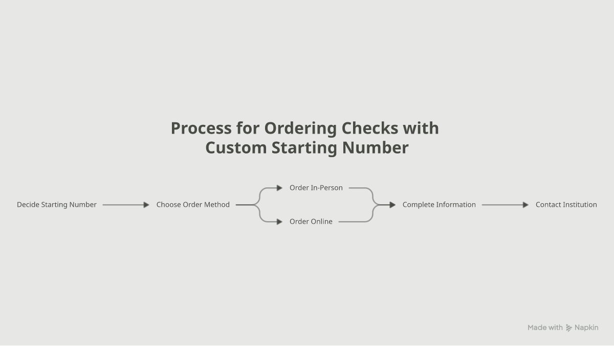 Flowchart of the steps to order checks with a chosen starting check number through online banking