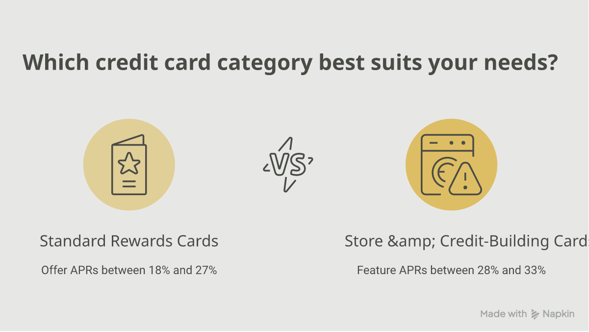 29% APR against the 21.47% national average and typical ranges for rewards, store and credit-building cards