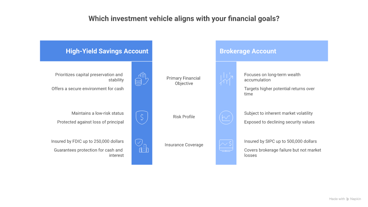 Comparison of FDIC insurance for high-yield savings accounts versus SIPC insurance for brokerage accounts