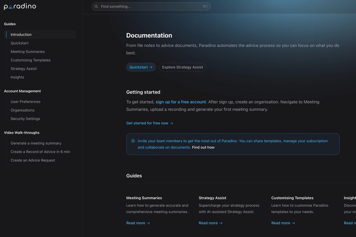 Paradino Documentation Site