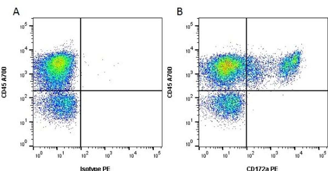 Figure A. Mouse anti Rat CD45. Figure B. Mouse anti Rat CD45 andMouse anti Rat CD172a.