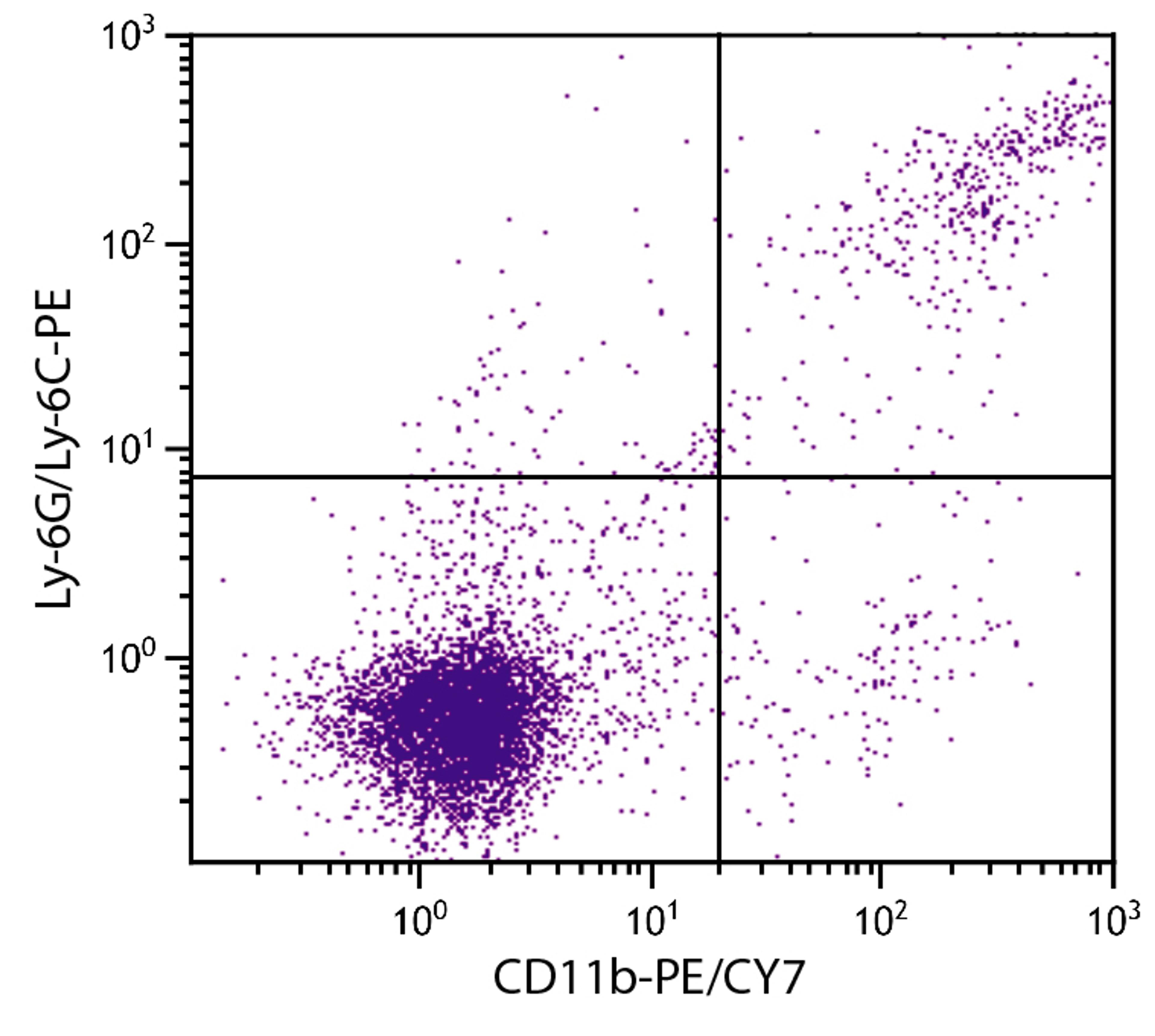 BALB/c mouse splenocytes were stained with Rat Anti-Mouse CD11b-PE/CY7 (Cat. No. 98-640) and Rat Anti-Mouse Ly-6G/Ly-6C-PE .