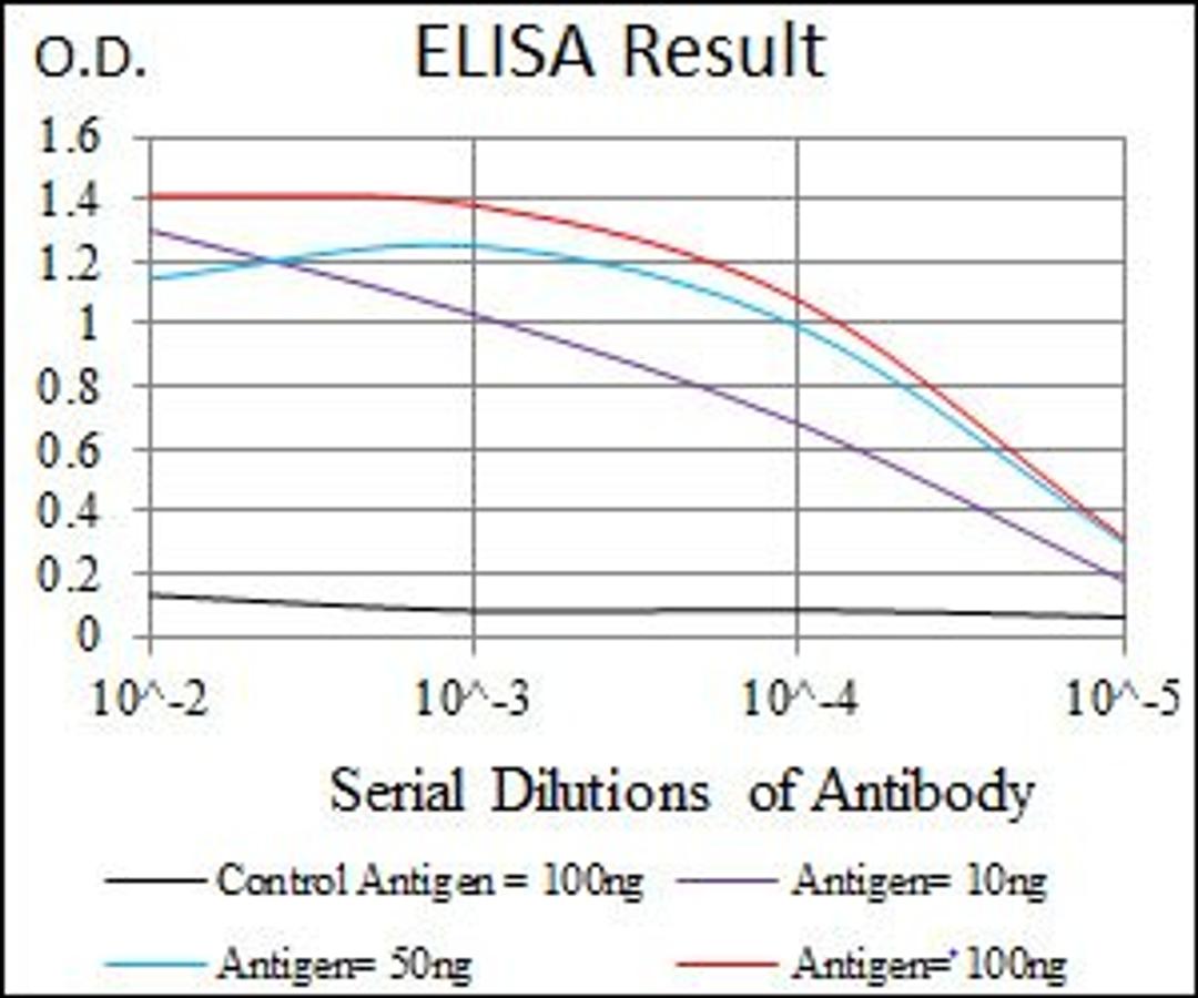 Line graph illustrates about the Ag-Ab reactions using different concentrations of antigen and serial dilutions of IGF2 antibody