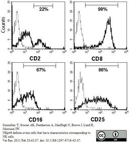 Mouse anti Bovine CD25 antibody used to evaluate CD25 expression on NKp46 expressing cells