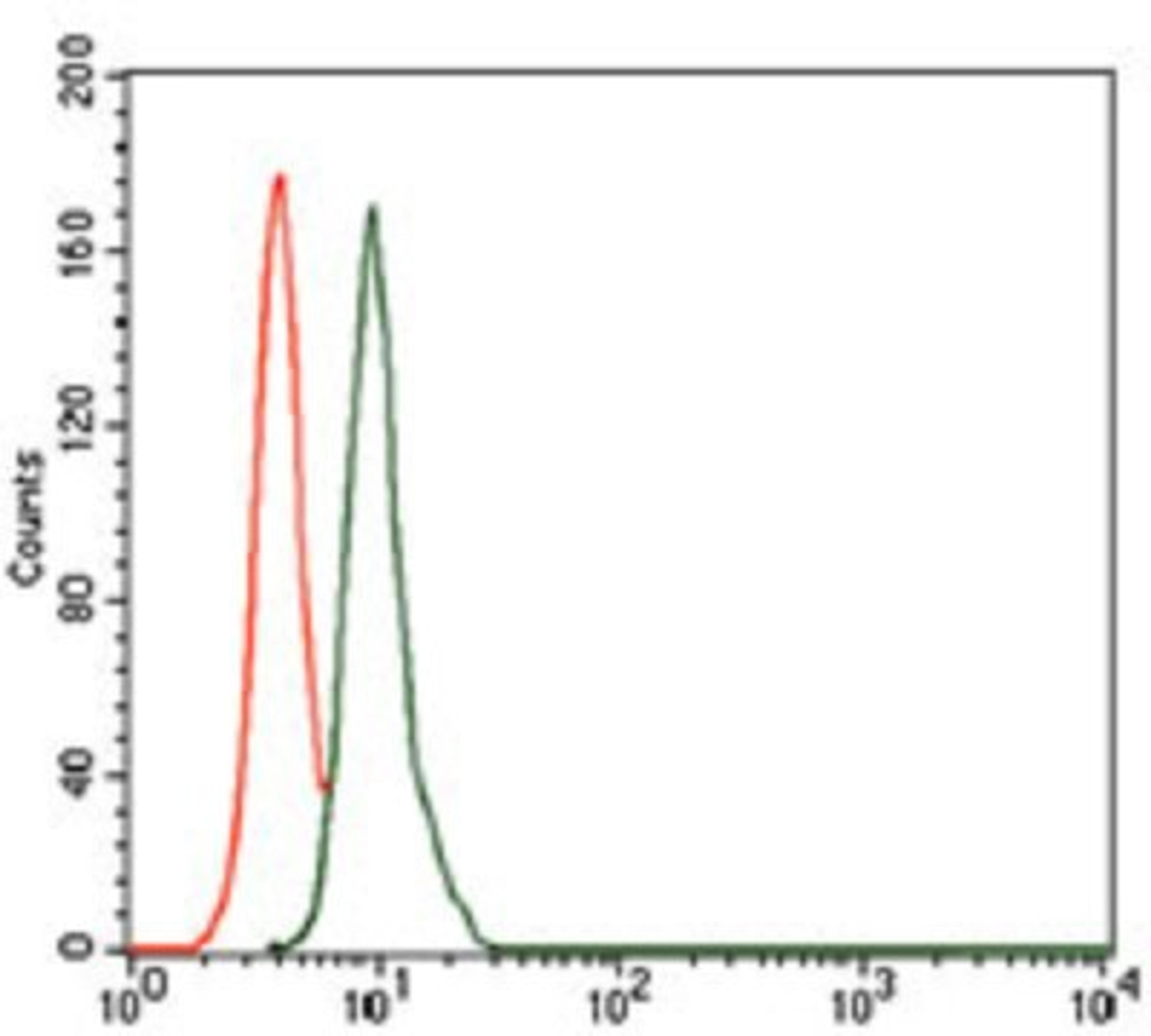 Flow Cytometry: Uteroglobin/SCGB1A1 Antibody (3A8B8) [NBP2-37439] - Flow cytometric analysis of A549 cells using SCGB1A1 mouse mAb (green) and negative control (red).