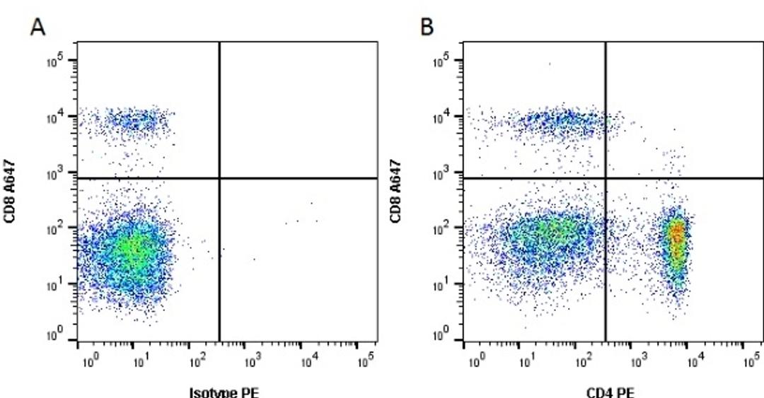 Figure A. Rat anti Dog CD8. Figure B. Rat anti Dog CD8 and Rat anti Dog CD4