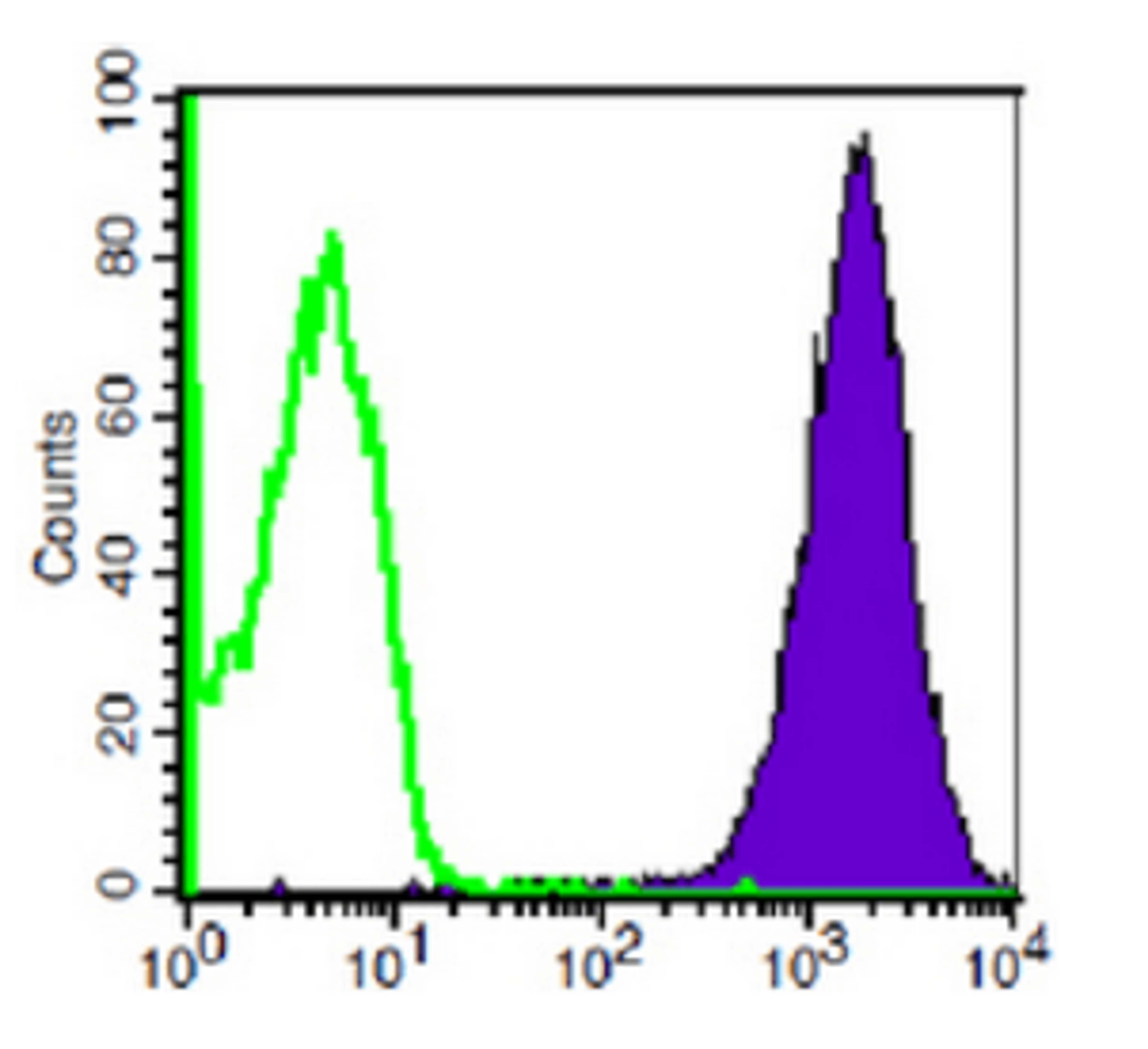 Flow cytometric analysis of human peripheral blood lymphocytes using CD47 antibody (FITC)