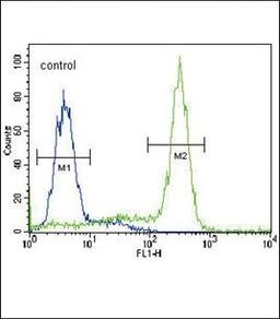 Flow cytometric analysis of HepG2 cells using MPST antibody (primary antibody dilution at: 1:10-50)