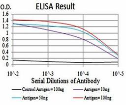 ELISA Black line: Control Antigen (100 ng); Purple line: Antigen(10ng); Blue line: Antigen (50 ng); Red line: Antigen (100 ng)