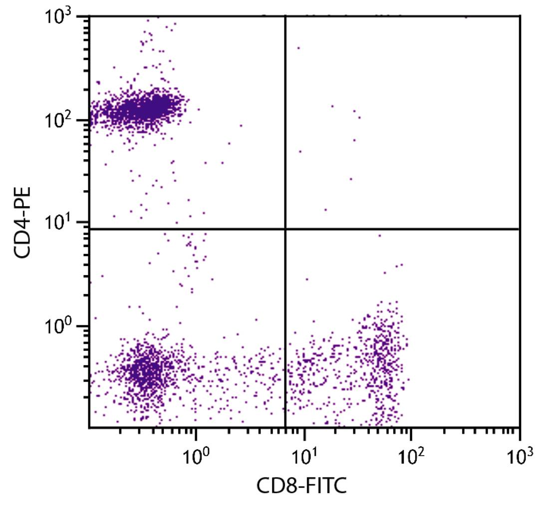 Human peripheral blood lymphocytes were stained with Mouse Anti-Human CD8-FITC (Cat. No. 99-442) and Mouse Anti-Human CD4-PE .