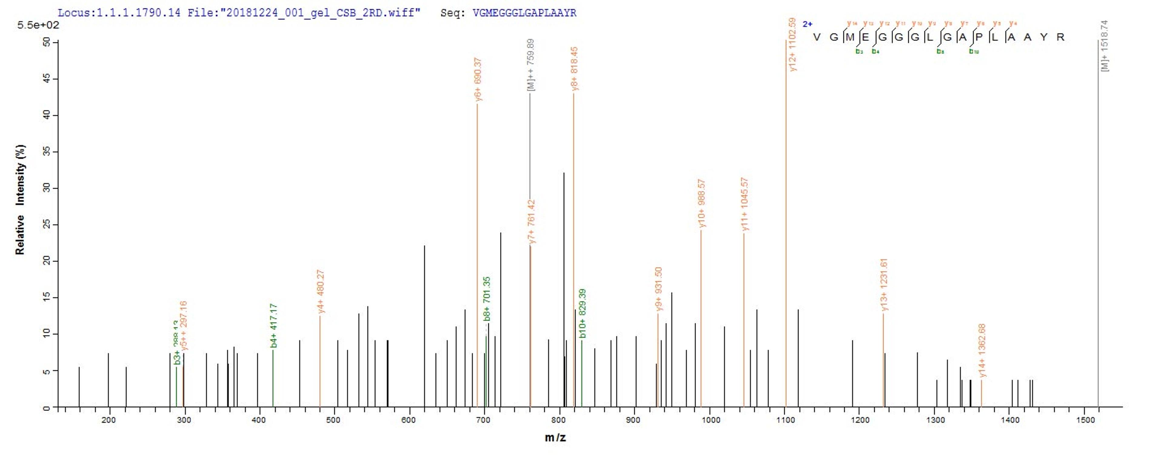 Based on the SEQUEST from database of E.coli host and target protein, the LC-MS/MS Analysis result of CSB-EP015841HU could indicate that this peptide derived from E.coli-expressed Homo sapiens (Human) NKX2-1.