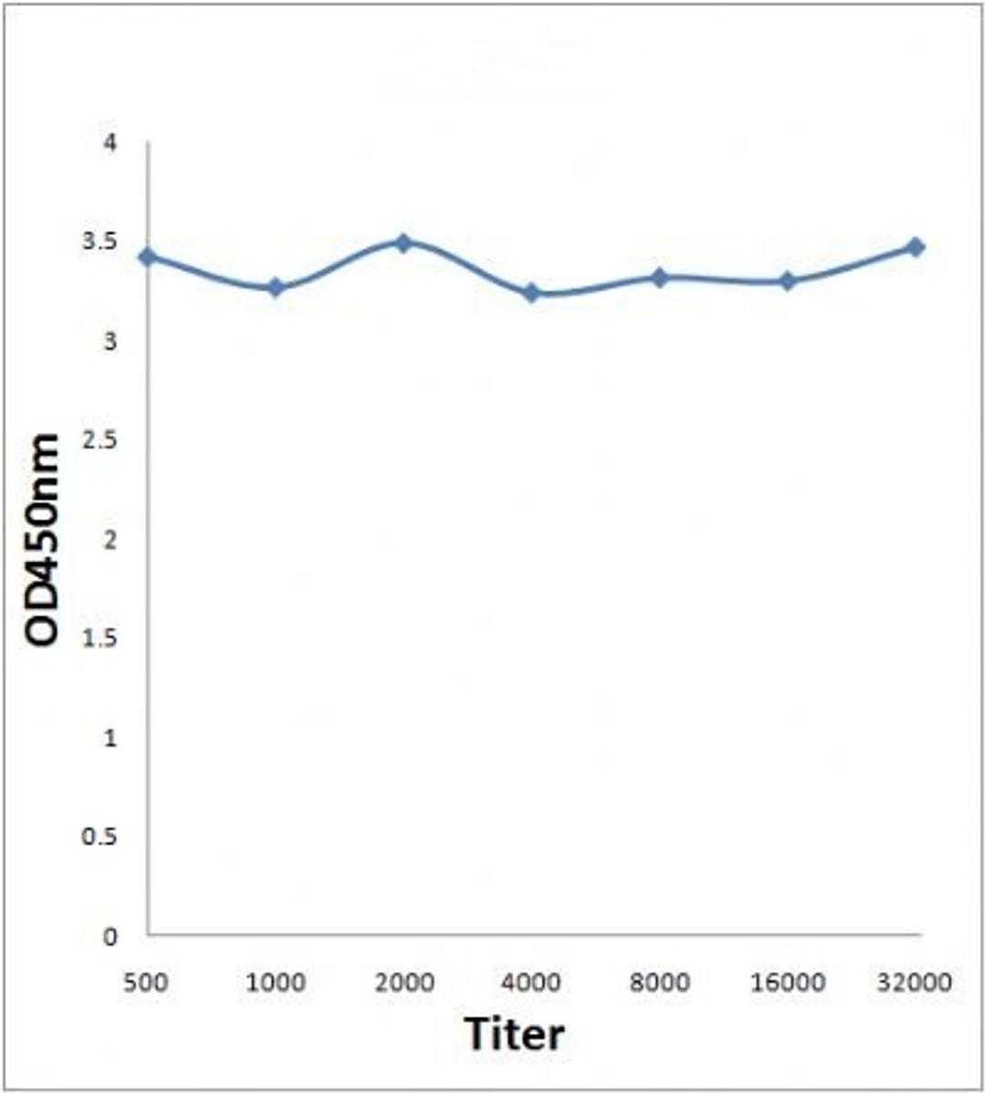 Line graph illustrates about the Ag-Ab reactions using different concentrations of antigen and serial dilutions of RARRES1 antibody