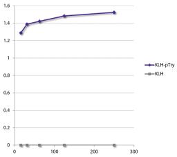 KLH and KLH conjugated to phosphotyrosine (KLH-pTry) was coated at 10 mg/mL. KLH-pTry was detected with varying concentrations of Mouse Anti-Phophotyrosine-UNLB (Cat. No. 98-513) followed by and Goat Anti-Mouse IgG2b, Human ads-HRP .