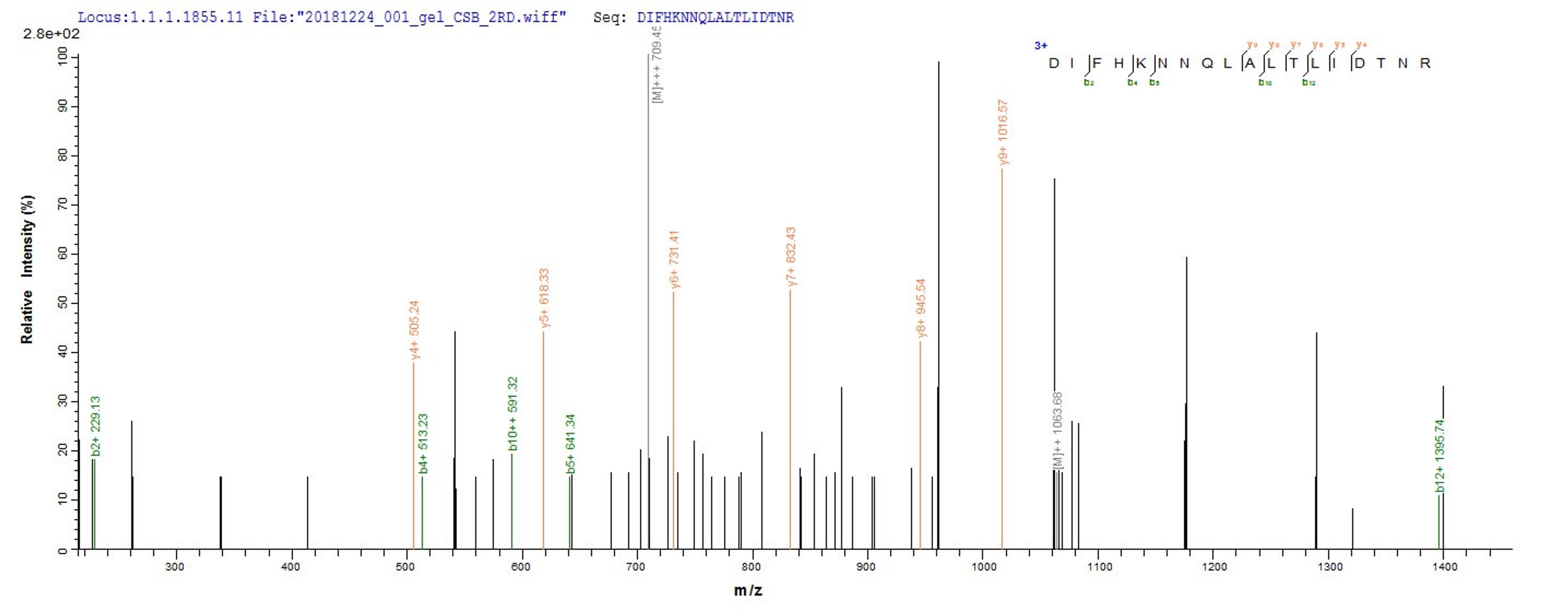 Based on the SEQUEST from database of E.coli host and target protein, the LC-MS/MS Analysis result of CSB-EP007763HU1 could indicate that this peptide derived from E.coli-expressed Homo sapiens (Human) ERBB2.