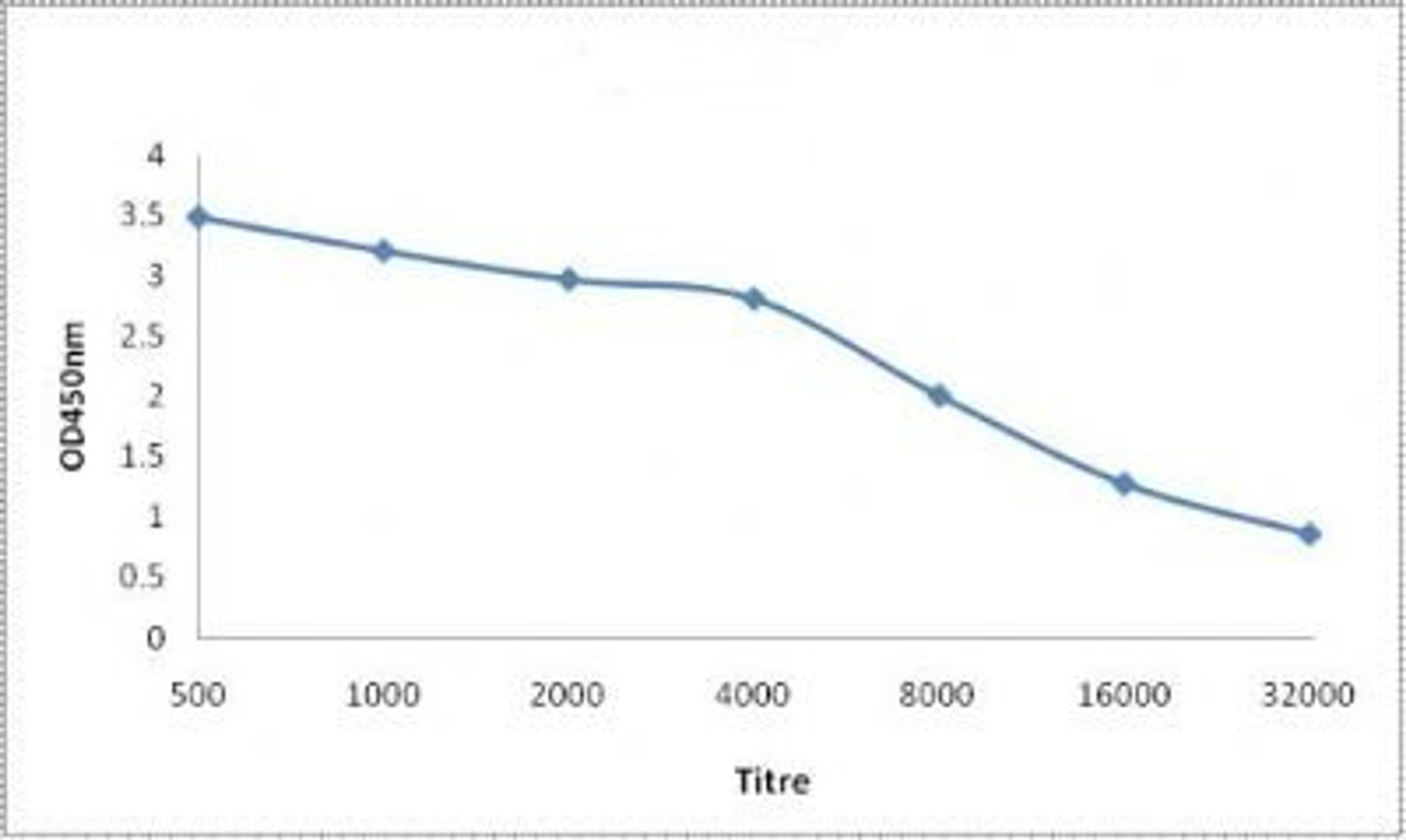 Line graph illustrates about the Ag-Ab reactions using different concentrations of antigen and serial dilutions of KCNA5 antibody