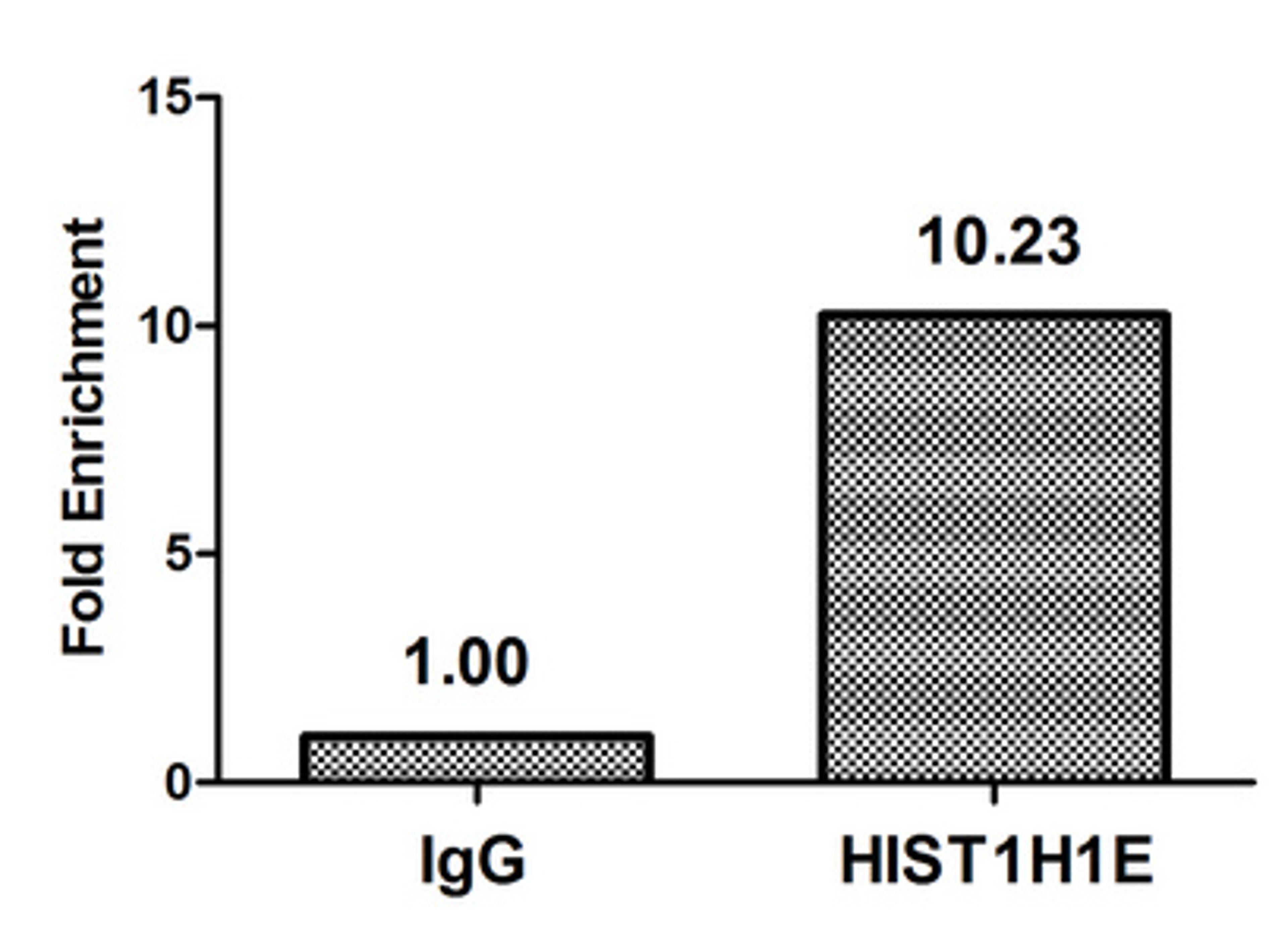 Chromatin Immunoprecipitation Hela (4*10<sup>6</sup>) were treated with Micrococcal Nuclease, sonicated, and immunoprecipitated with 5µg anti-HIST1H1E (CSB-PA010380OA145nphHU) or a control normal rabbit IgG. The resulting ChIP DNA was quantified using real-time PCR with primers against the β-Globin promoter.