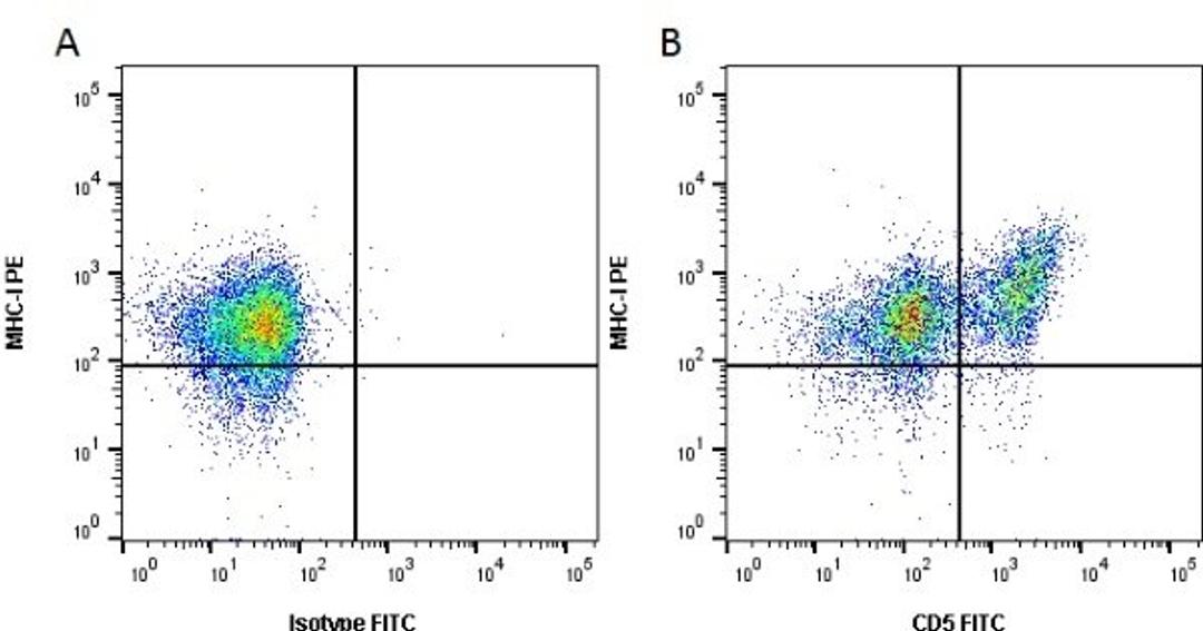 Figure A. Mouse anti Rat MHC-I. Figure B. Mouse anti Rat MHC-I and Mouse anti Rat CD5. 