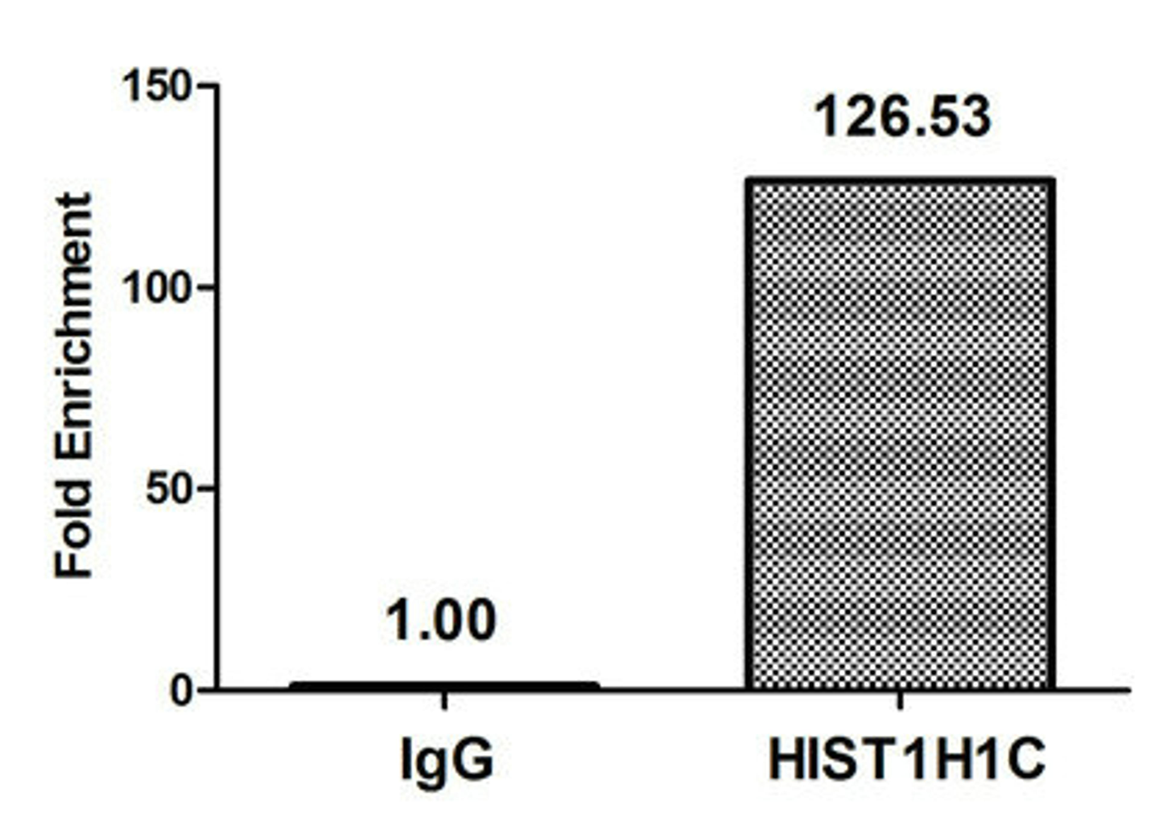 Chromatin Immunoprecipitation Hela (10<sup>6</sup>) were treated with Benzanase, sonicated, and immunoprecipitated with 5µg anti-HIST1H1C (CSB-PA010378OA22nhibHU) or a control normal rabbit IgG. The resulting ChIP DNA was quantified using real-time PCR with primers against the β-Globin promoter.