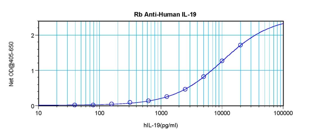 To detect hIL-19 by sandwich ELISA (using 100 ul/well antibody solution) a concentration of 0.5 - 2.0 ug/ml of this antibody is required. This antigen affinity purified antibody, in conjunction with ProSci’s Biotinylated Anti-Human IL-19 (38-132) as a det