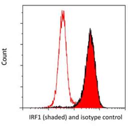 Detection of human IRF1 (shaded) in MOLT4 cells by flow cytometry.