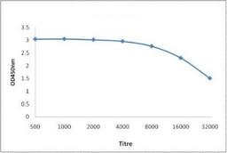 Line graph illustrates about the Ag-Ab reactions using different concentrations of antigen and serial dilutions of RAD54B antibody