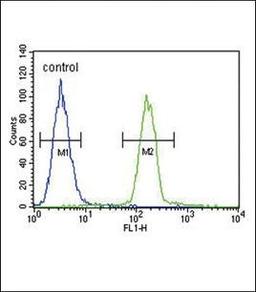 Flow cytometric analysis of A375 cells using Tyrosinase antibody (primary antibody dilution at: 1:10-50)