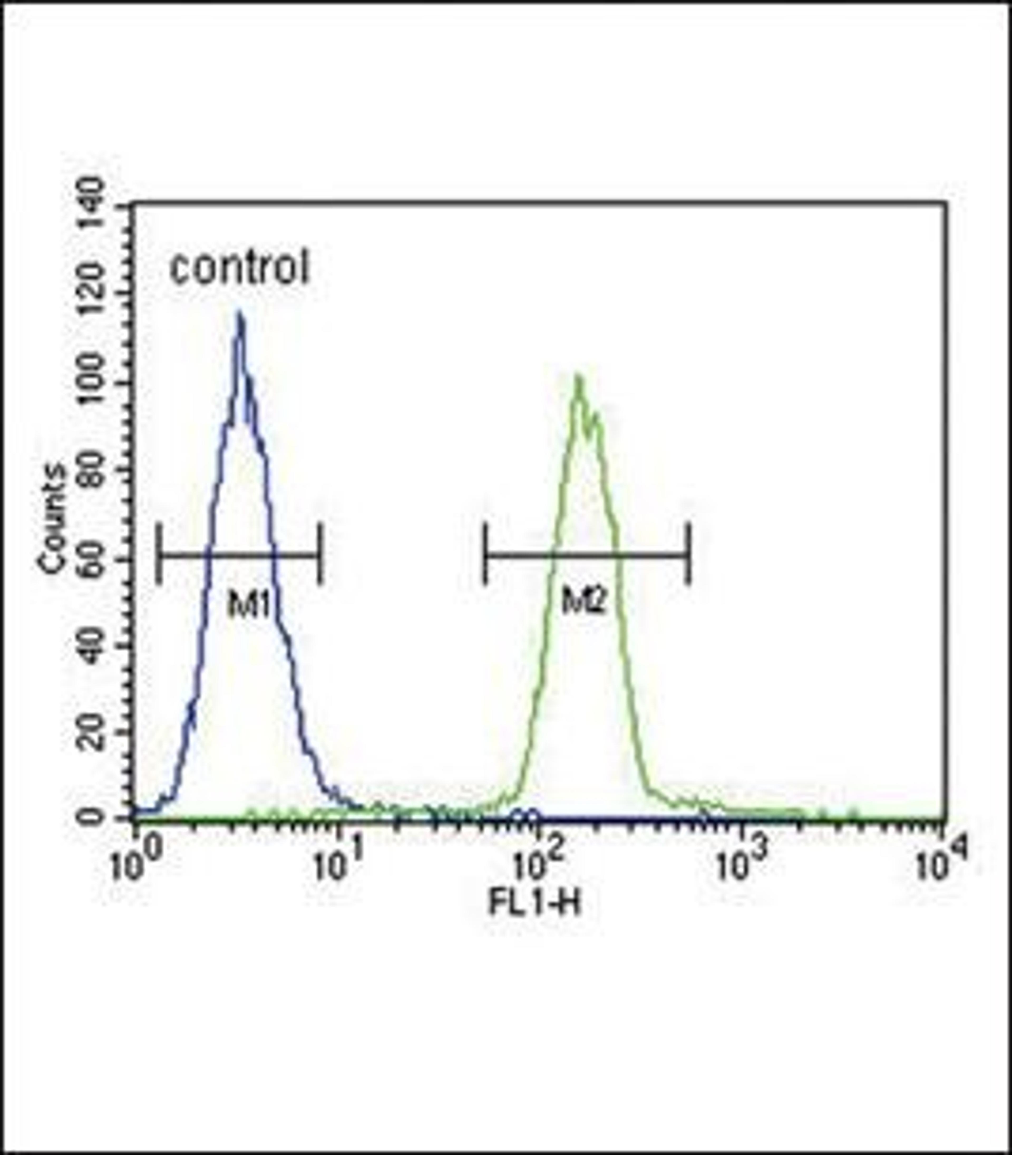 Flow cytometric analysis of A375 cells using Tyrosinase antibody (primary antibody dilution at: 1:10-50)