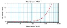 To detect hIGF-BP5 by sandwich ELISA (using 100 ul/well antibody solution) a concentration of 0.5 - 2.0 ug/ml of this antibody is required. This antigen affinity purified antibody, in conjunction with ProSci’s Biotinylated Anti-Human IGF-BP5 (38-154) as a